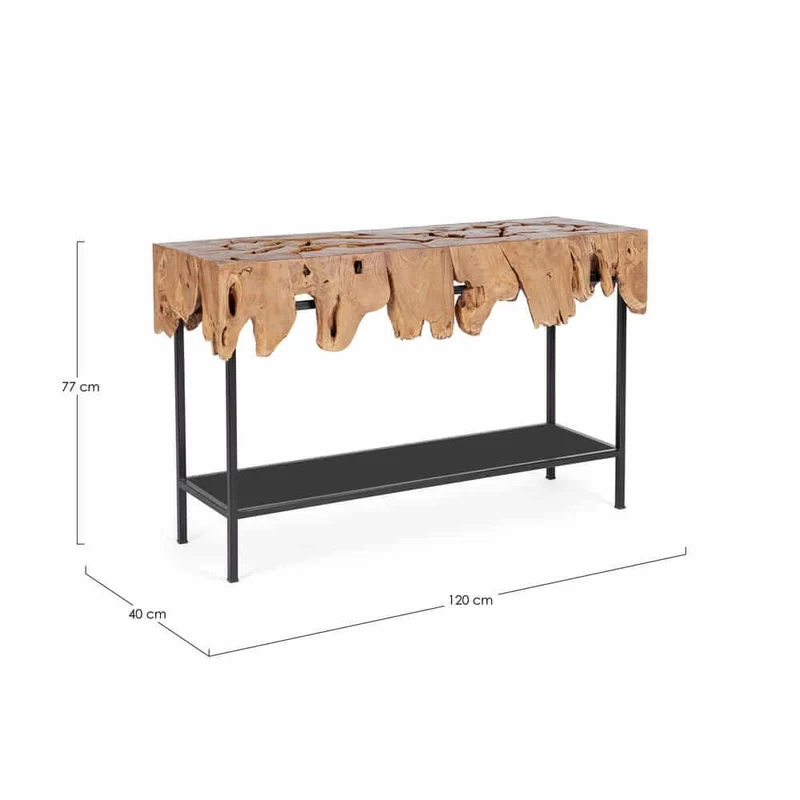 Consolle in Radica di Teak Naturale con Base in Acciaio - MONTEGO
