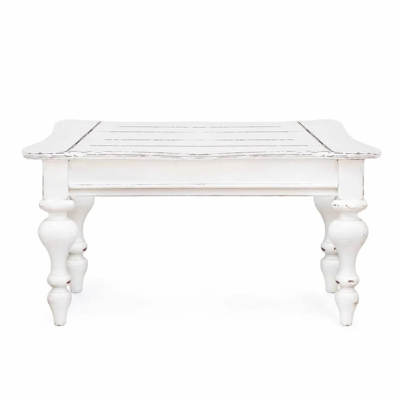 Tavolino da salotto in legno mango massello bianco anticato - MAEVE