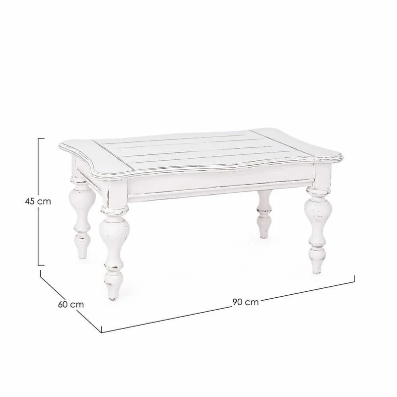 Tavolino da salotto in legno mango massello bianco anticato - MAEVE