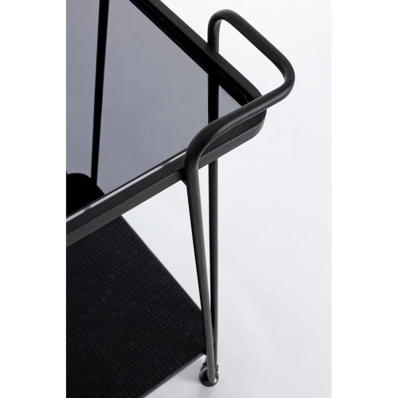Carrello bar in acciaio nero con piano in vetro temperato e ruote - MIRIAM
