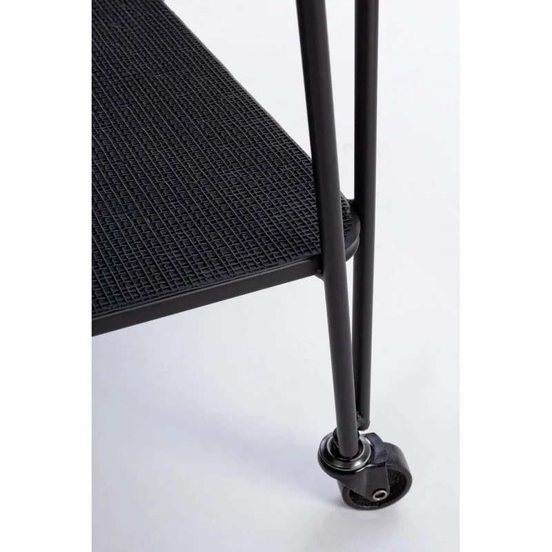 Carrello bar in acciaio nero con piano in vetro temperato e ruote - MIRIAM