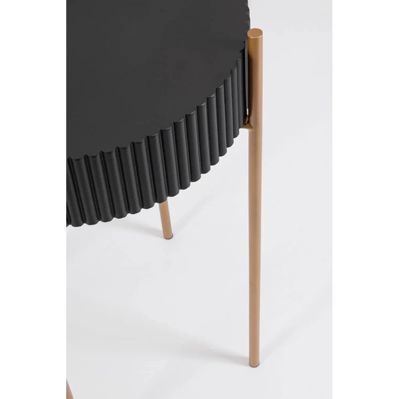Tavolino rotondo nero con gambe in acciaio dorato stile art déco - LUCIA