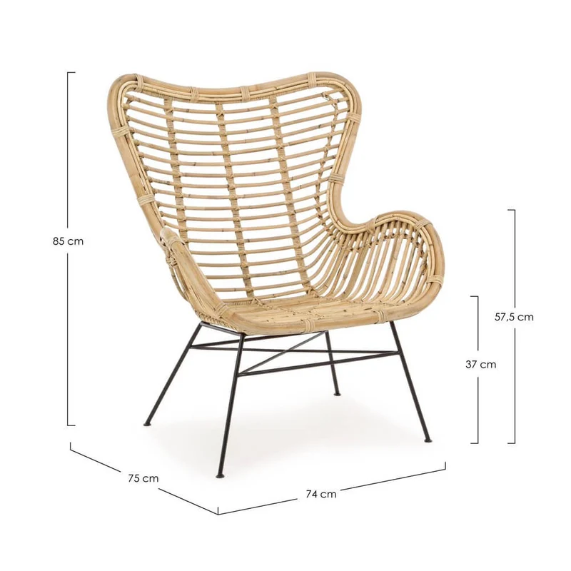 Set di 4 Poltrone in Rattan con Gambe in Acciaio Stile Boho - TATIANA