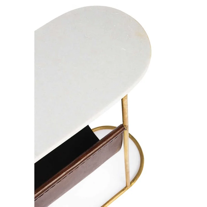 Tavolino con Piano in Marmo e Portariviste in Pelle - LAWSON