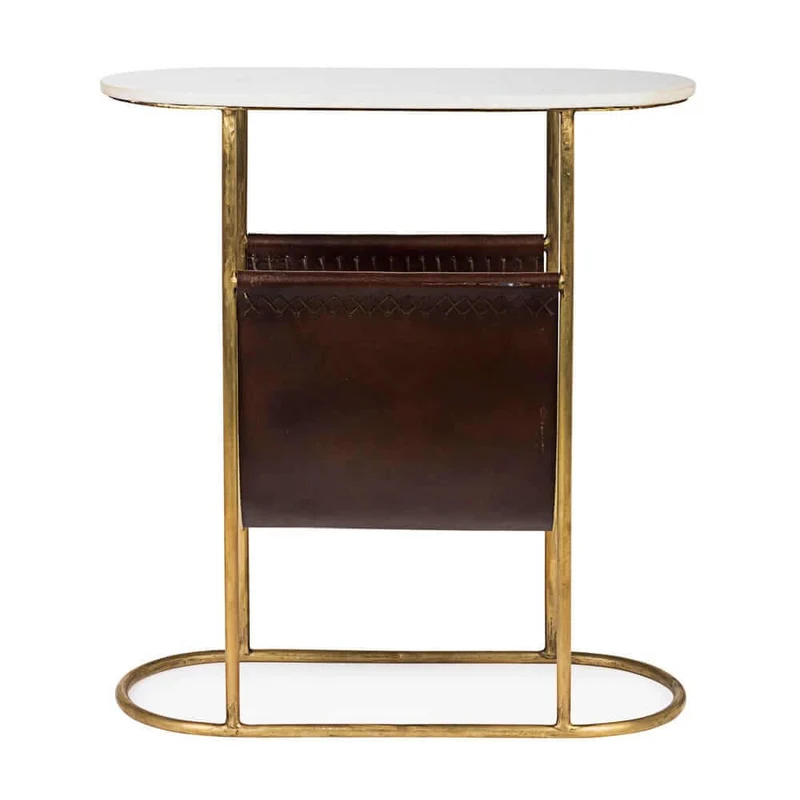 Tavolino con Piano in Marmo e Portariviste in Pelle - LAWSON