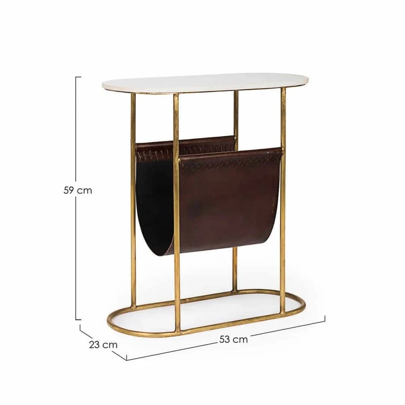 Tavolino con Piano in Marmo e Portariviste in Pelle - LAWSON