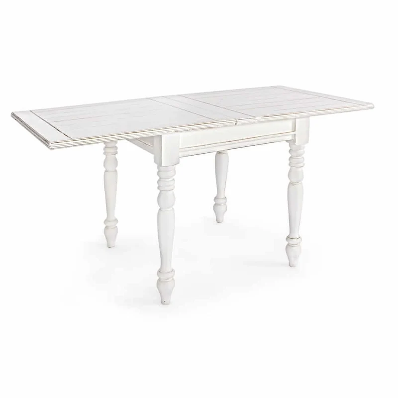 Tavolo Allungabile in Legno Mango Bianco Shabby 80-160x80 cm - MAEVE
