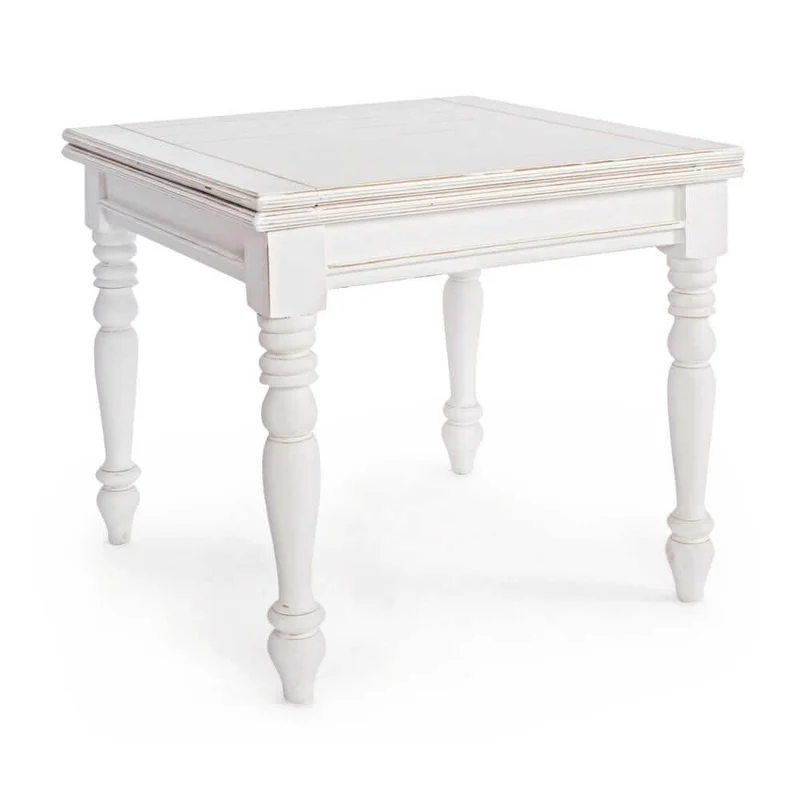 Tavolo Allungabile in Legno Mango Bianco Shabby 80-160x80 cm - MAEVE