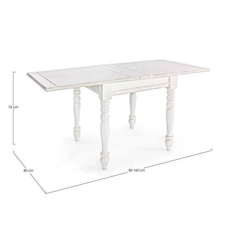 Tavolo Allungabile in Legno Mango Bianco Shabby 80-160x80 cm - MAEVE