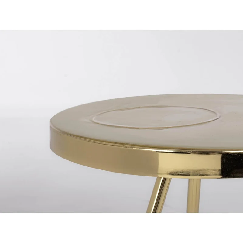 Tavolino rotondo in acciaio ottonato lucido con piano smaltato - KALEB