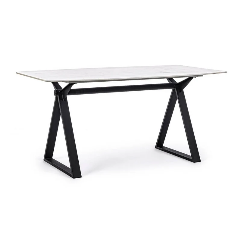Tavolo da Pranzo Piano Effetto Marmo con Base in Acciaio Nero - LUNA