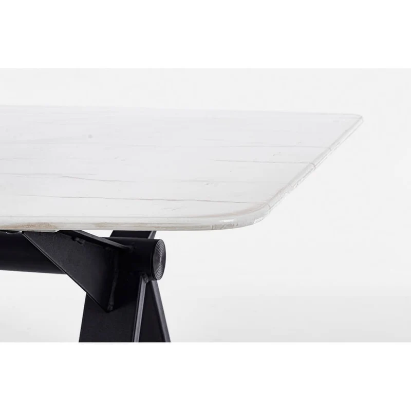 Tavolo da Pranzo Piano Effetto Marmo con Base in Acciaio Nero - LUNA