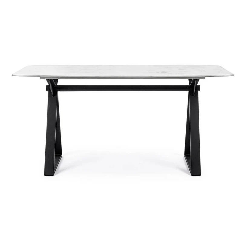 Tavolo da Pranzo Piano Effetto Marmo con Base in Acciaio Nero - LUNA