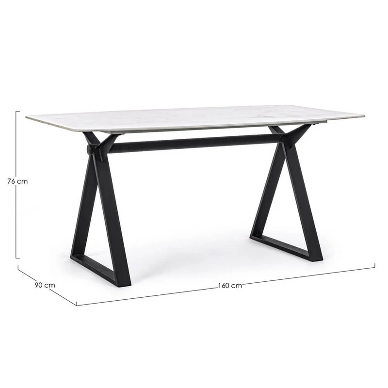 Tavolo da Pranzo Piano Effetto Marmo con Base in Acciaio Nero - LUNA