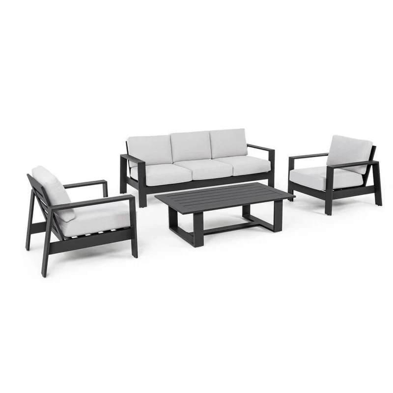 Set salotto 4 posti da esterno con cuscini in alluminio effetto legno - BALTIC