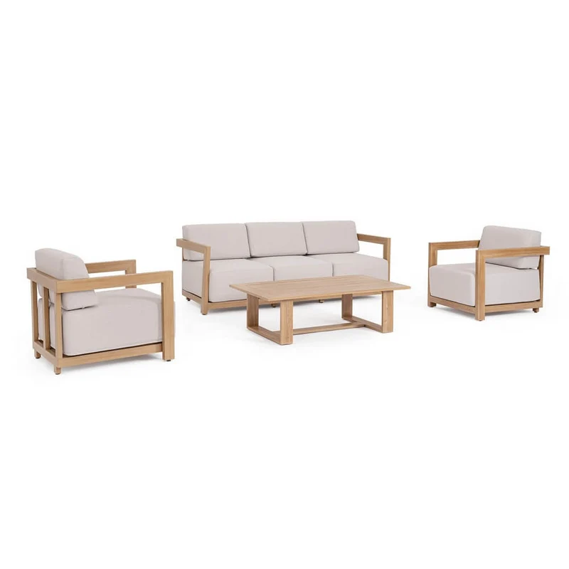 Set salotto 4 posti da esterno in alluminio effetto legno con cuscini - THESEUS