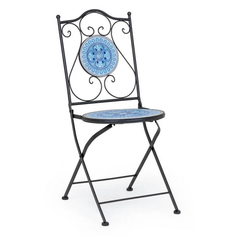 Set di 2 Sedie Pieghevoli da Esterno in Acciaio con Decoro in Ceramica - VELKROS