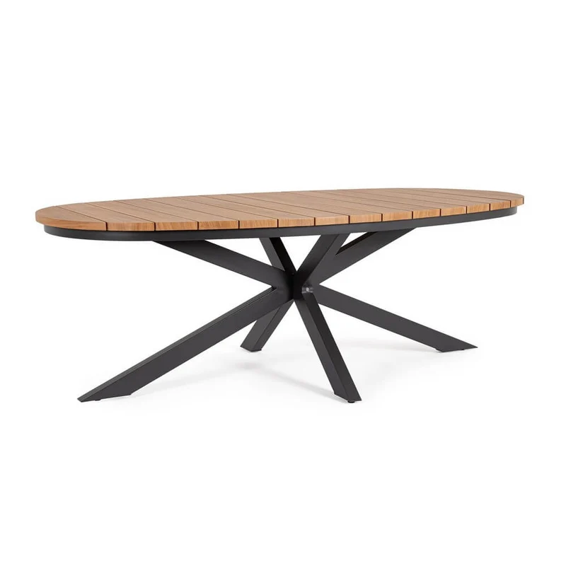 Tavolo da giardino ovale in alluminio effetto legno 218x115 cm - VELISSA