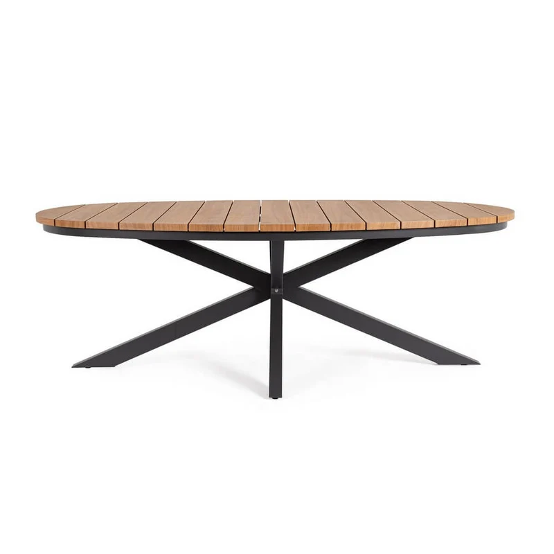 Tavolo da giardino ovale in alluminio effetto legno 218x115 cm - VELISSA