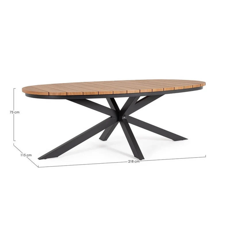 Tavolo da giardino ovale in alluminio effetto legno 218x115 cm - VELISSA