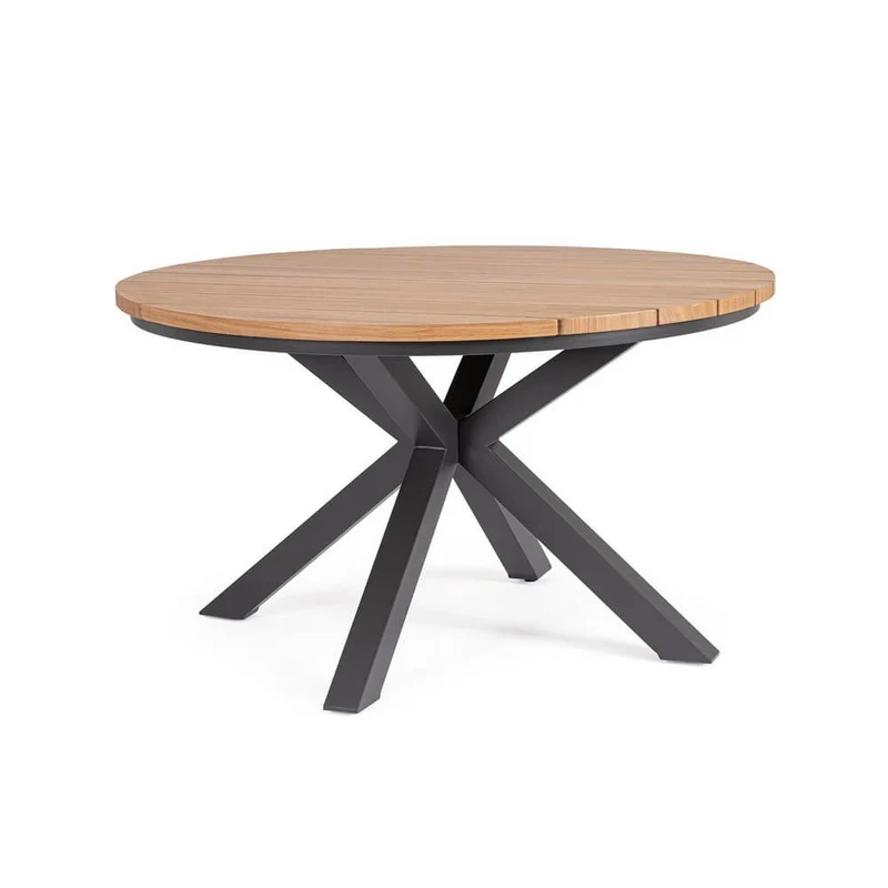 Tavolo da Giardino Rotondo in Alluminio Effetto Legno 130 cm - ORYLIA