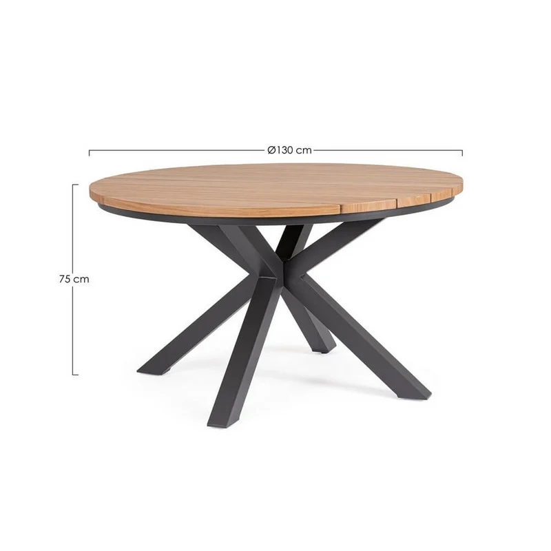 Tavolo da Giardino Rotondo in Alluminio Effetto Legno 130 cm - ORYLIA