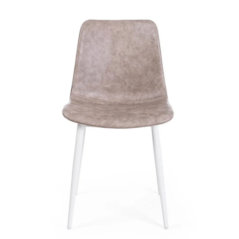 Set di 2 Sedie da Pranzo in Similpelle con Gambe in Acciaio Beige - NATALIA