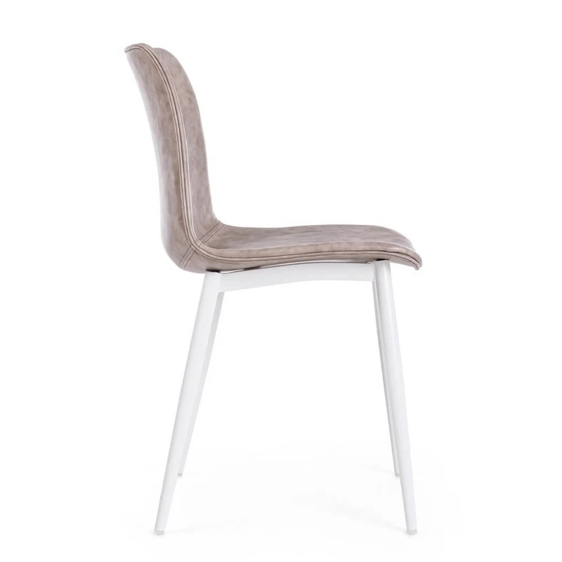 Set di 2 Sedie da Pranzo in Similpelle con Gambe in Acciaio Beige - NATALIA