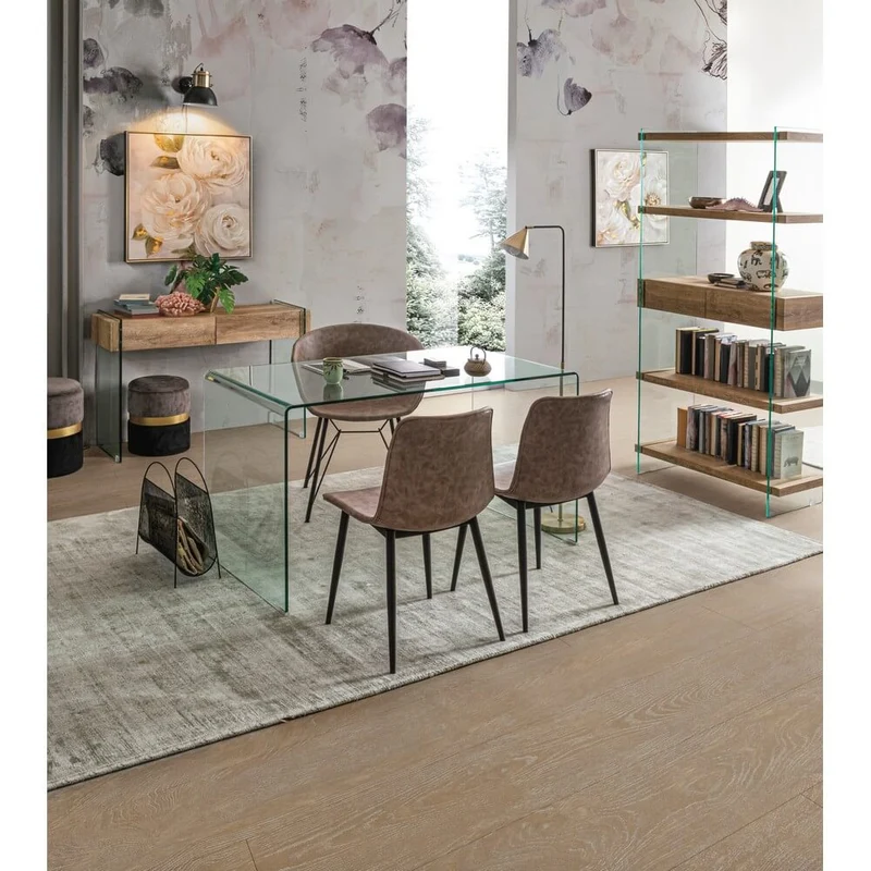 Set di 2 Sedie da Pranzo in Similpelle con Gambe in Acciaio Beige - NATALIA