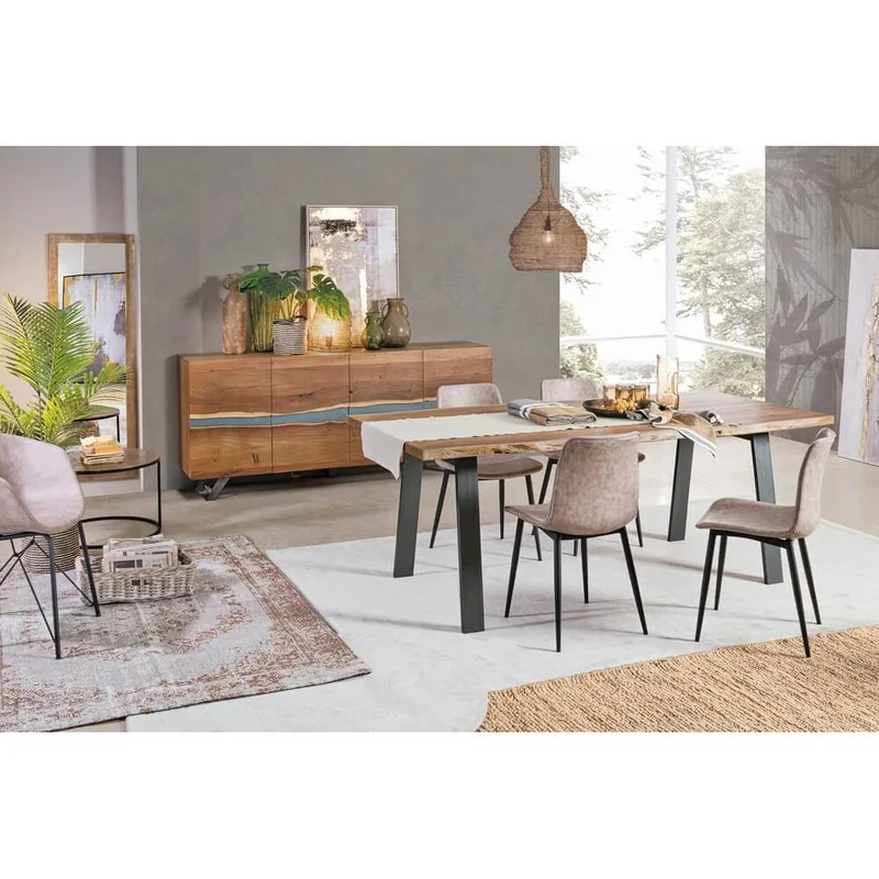 Set di 2 Sedie da Pranzo in Similpelle con Gambe in Acciaio Beige - NATALIA