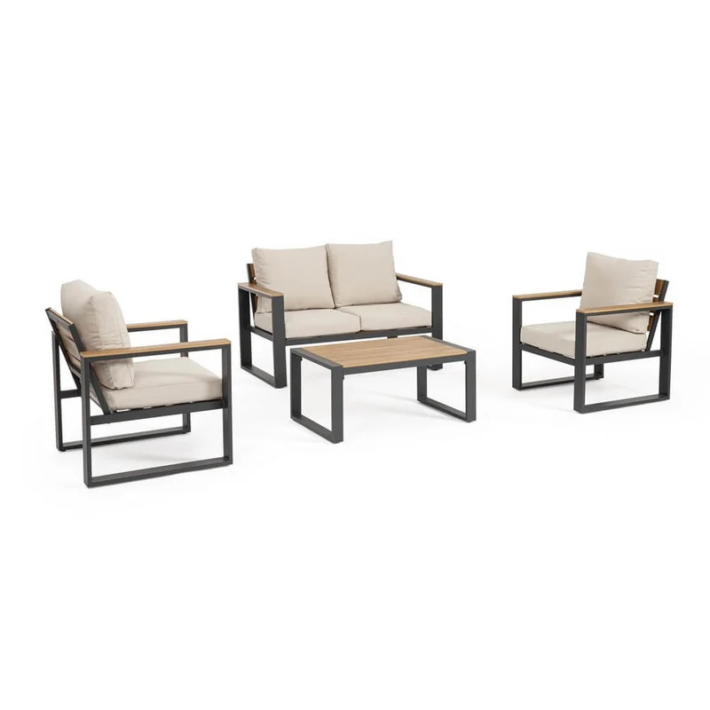 Set da 4 Salotto da Giardino in Alluminio con Cuscini e Tavolino - TALVION