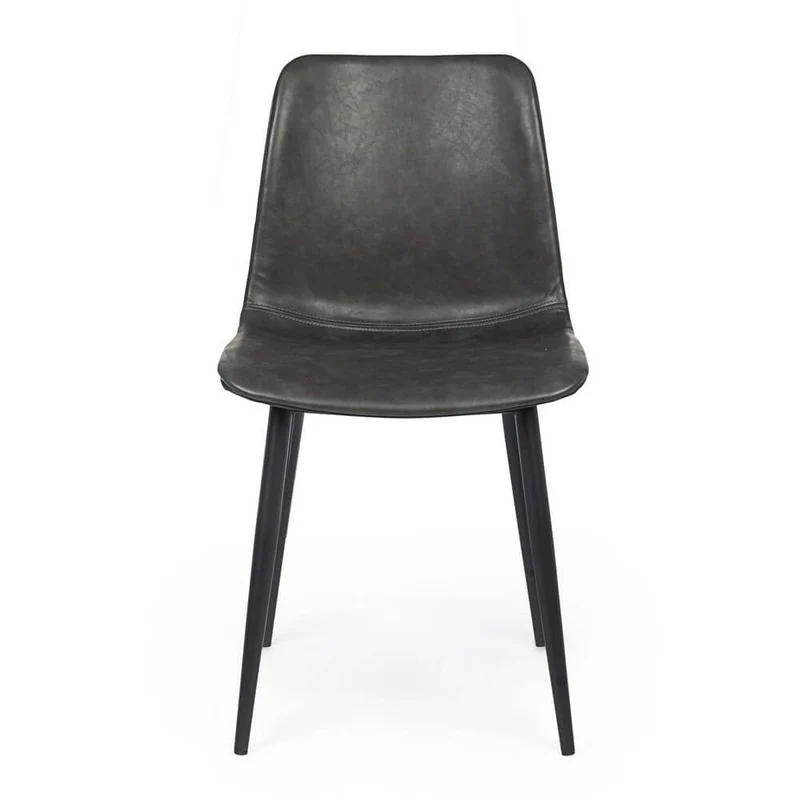 Set di 2 Sedie da Pranzo in Similpelle con Gambe in Acciaio Antracite e Cuoio - NATALIA