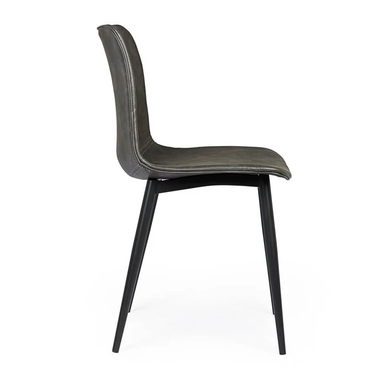Set di 2 Sedie da Pranzo in Similpelle con Gambe in Acciaio Antracite e Cuoio - NATALIA