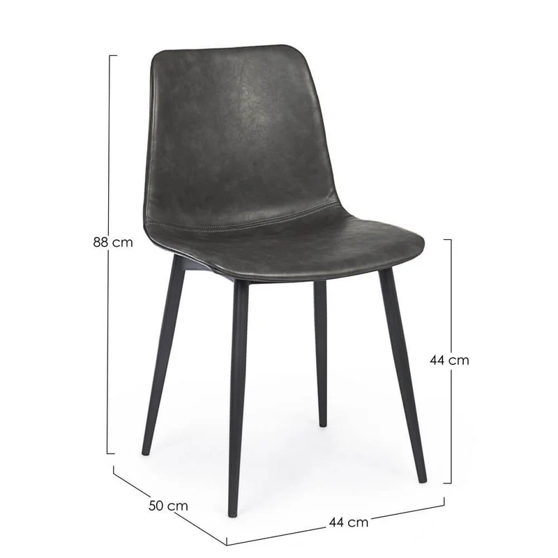 Set di 2 Sedie da Pranzo in Similpelle con Gambe in Acciaio Antracite e Cuoio - NATALIA