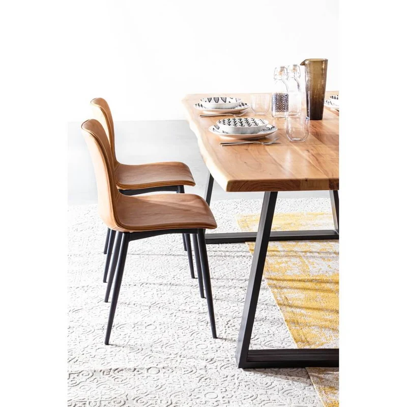 Set di 2 Sedie da Pranzo in Similpelle con Gambe in Acciaio Antracite e Cuoio - NATALIA