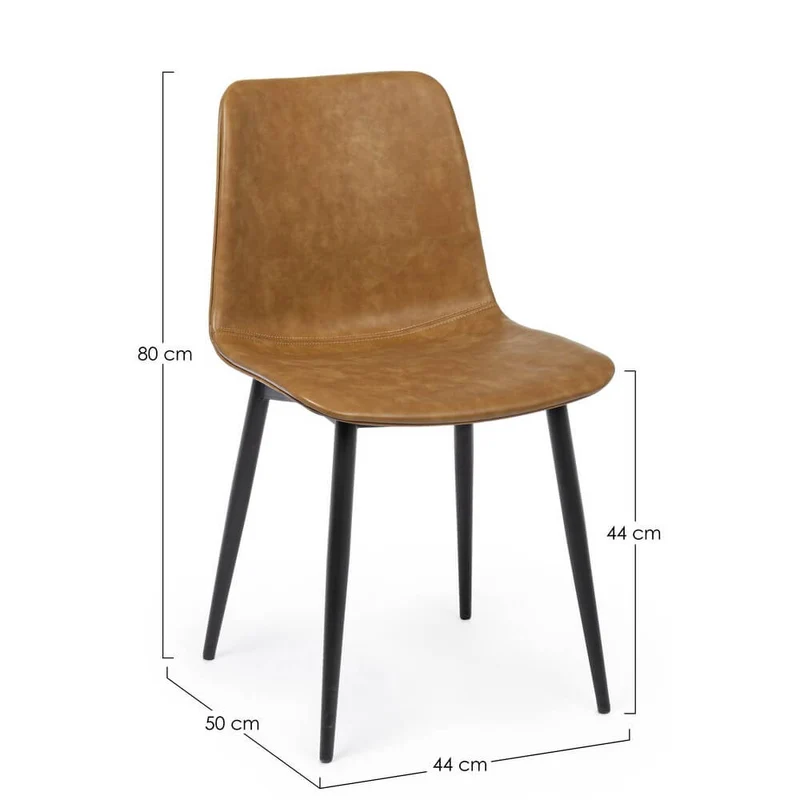 Set di 2 Sedie da Pranzo in Similpelle con Gambe in Acciaio Antracite e Cuoio - NATALIA