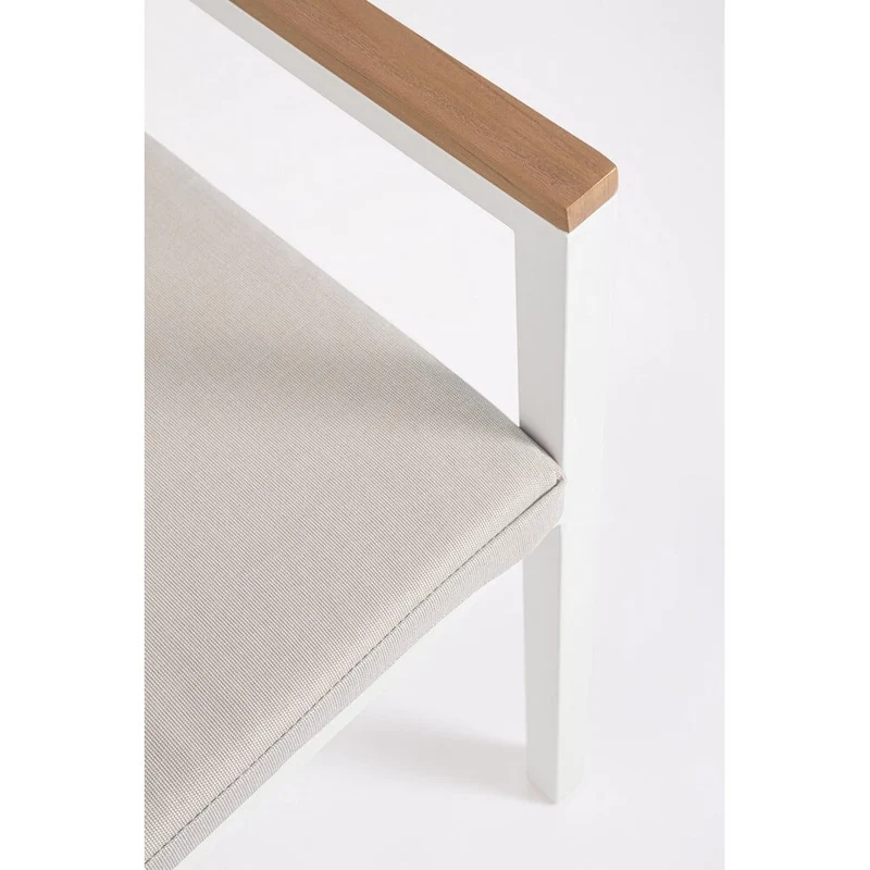 Set di 4 Sedie da Giardino con Braccioli e Cuscino in Alluminio Bianco Impilabili - CARMEYA