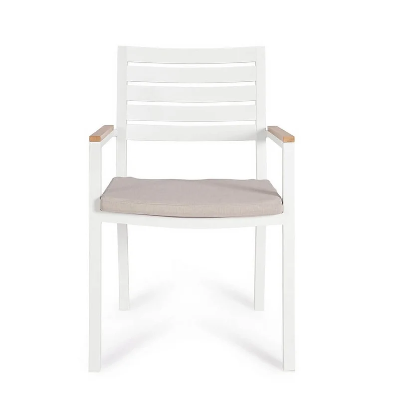 Set di 4 Sedie da Giardino con Braccioli e Cuscino in Alluminio Bianco Impilabili - CARMEYA