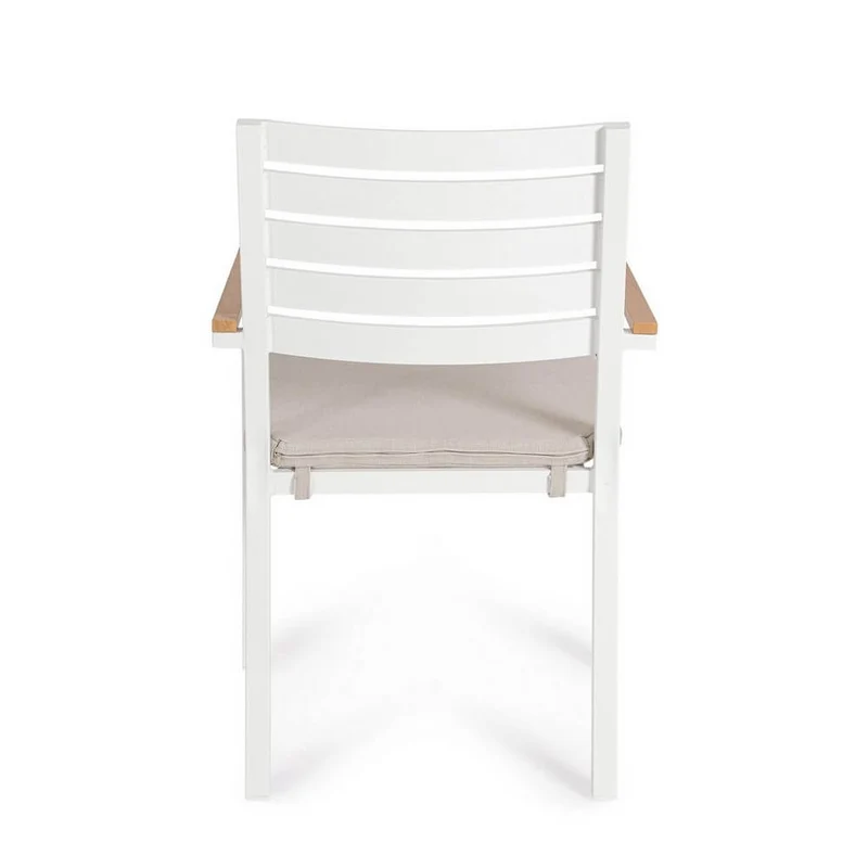 Set di 4 Sedie da Giardino con Braccioli e Cuscino in Alluminio Bianco Impilabili - CARMEYA