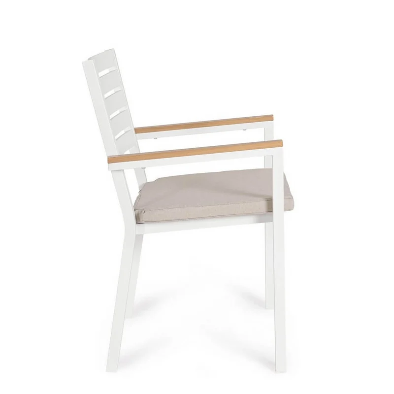 Set di 4 Sedie da Giardino con Braccioli e Cuscino in Alluminio Bianco Impilabili - CARMEYA