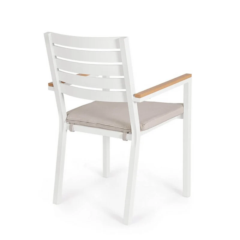 Set di 4 Sedie da Giardino con Braccioli e Cuscino in Alluminio Bianco Impilabili - CARMEYA