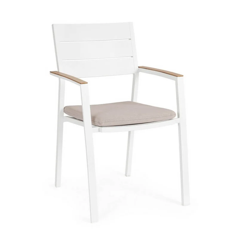 Set di 4 Sedie da Giardino con Braccioli e Cuscino in Alluminio - VELISSA