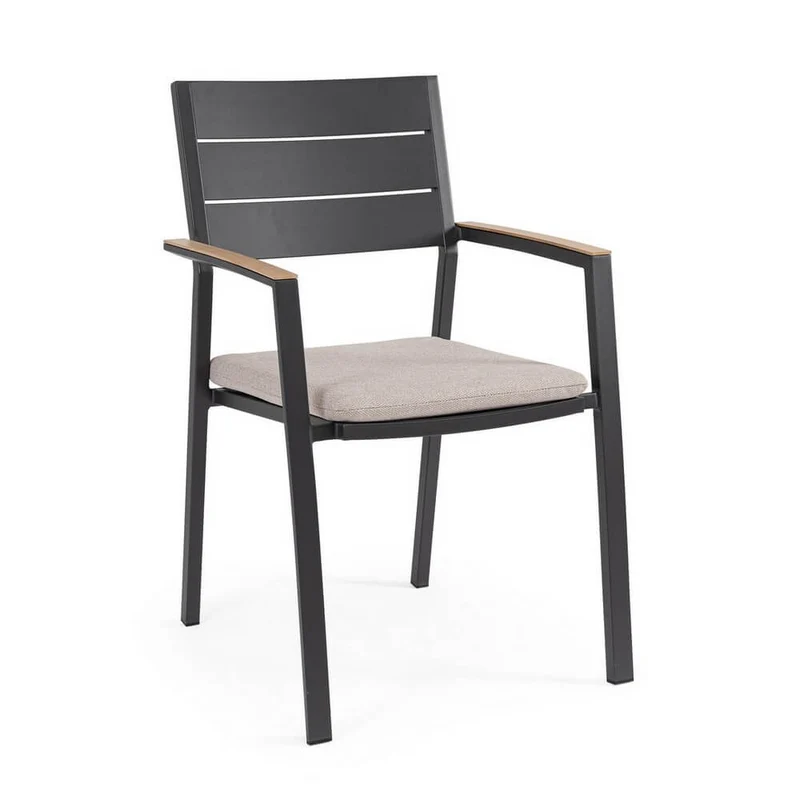 Set di 4 Sedie da Giardino in Alluminio con Braccioli e Cuscino Sfoderabile Impermeabile - VELISSA
