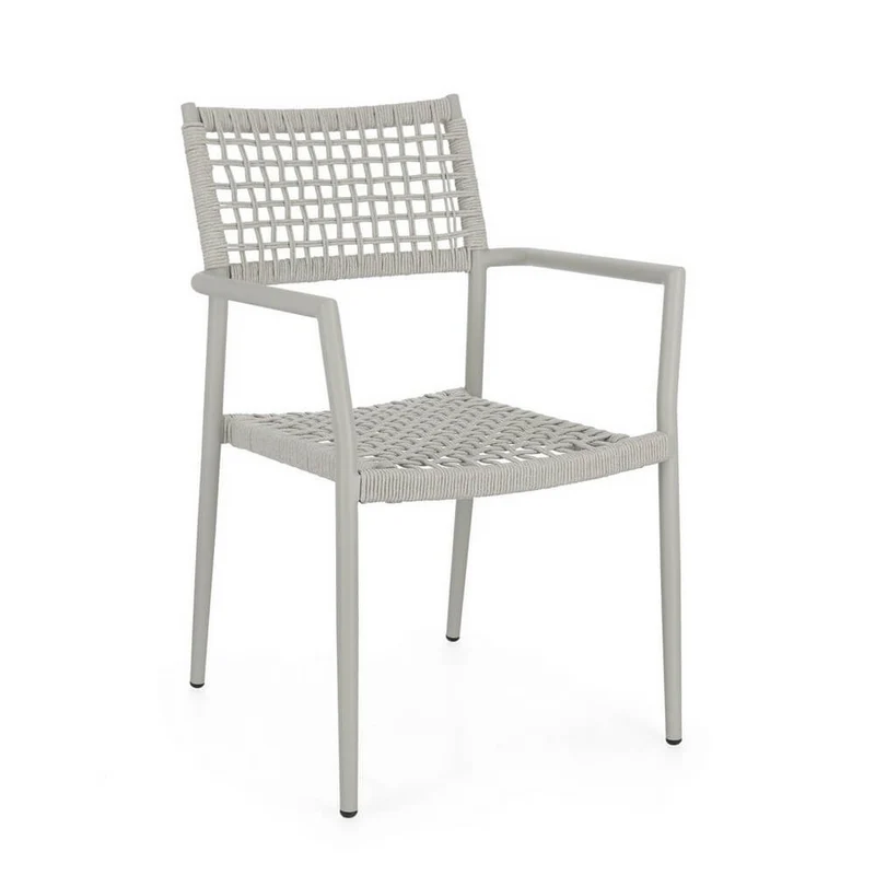 Set di 4 Sedie da Esterno con Braccioli in Alluminio e Corda - CAELIS