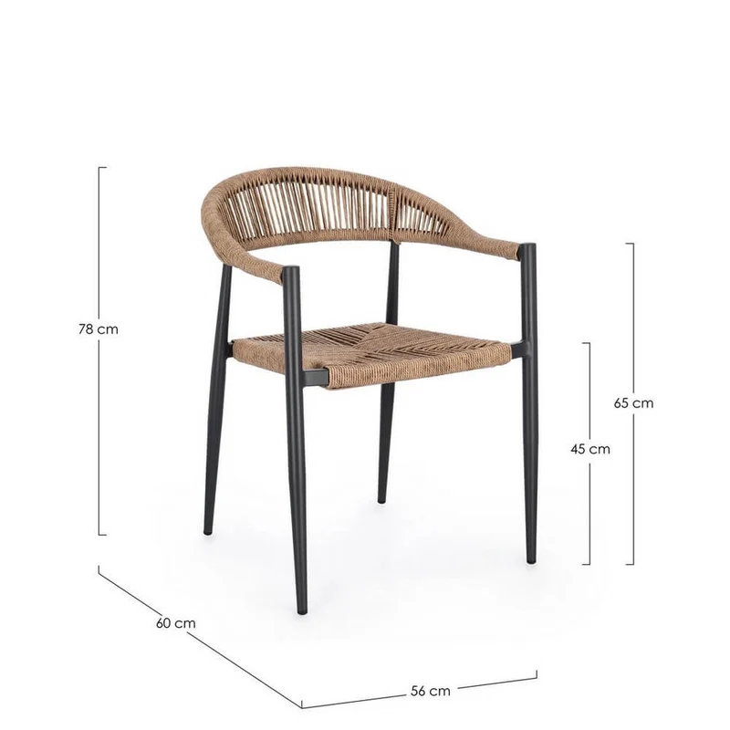 Set di 4 Sedie con Braccioli da Esterno in Alluminio e Fibra Sintetica Intrecciata Impilabili - ELARIA
