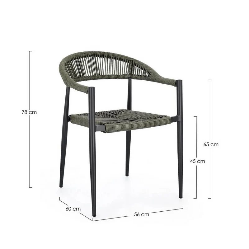 Set di 4 Sedie con Braccioli da Esterno in Alluminio e Fibra Sintetica Intrecciata Impilabili - ELARIA