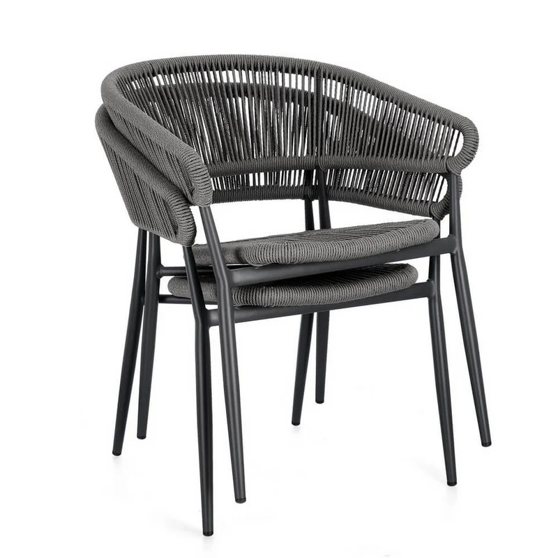Set di 4 Sedie con Braccioli da Esterno in Alluminio e Corda Intrecciata - NAVORA