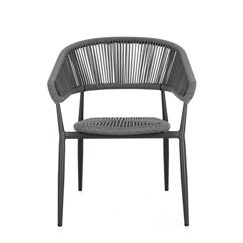 Set di 4 Sedie con Braccioli da Esterno in Alluminio e Corda Intrecciata - NAVORA