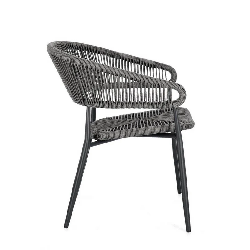 Set di 4 Sedie con Braccioli da Esterno in Alluminio e Corda Intrecciata - NAVORA