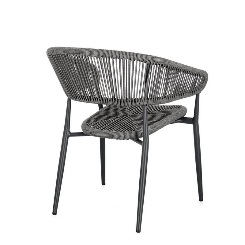 Set di 4 Sedie con Braccioli da Esterno in Alluminio e Corda Intrecciata - NAVORA